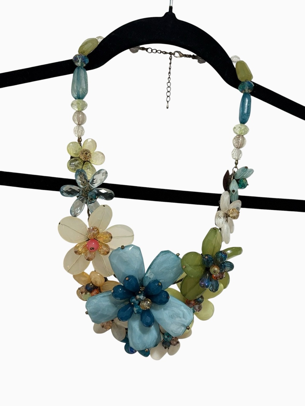 Floral Statement Necklace in Blue, Green and Cream